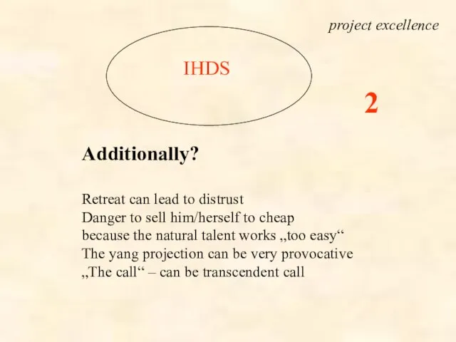 IHDS Additionally? Retreat can lead to distrust Danger to sell him/herself
