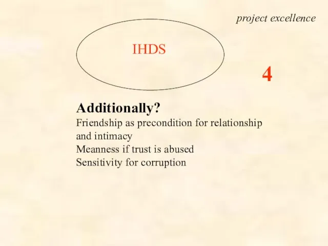 IHDS Additionally? Friendship as precondition for relationship and intimacy Meanness if