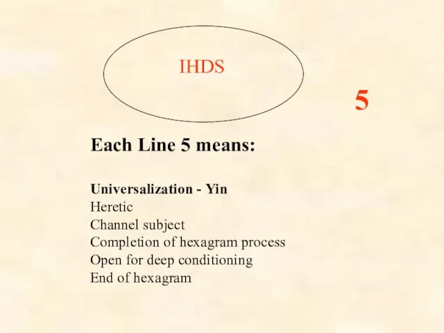 IHDS Each Line 5 means: Universalization - Yin Heretic Channel subject