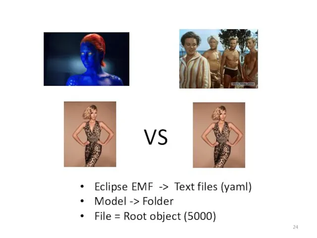 Eclipse EMF -> Text files (yaml) Model -> Folder File = Root object (5000) VS