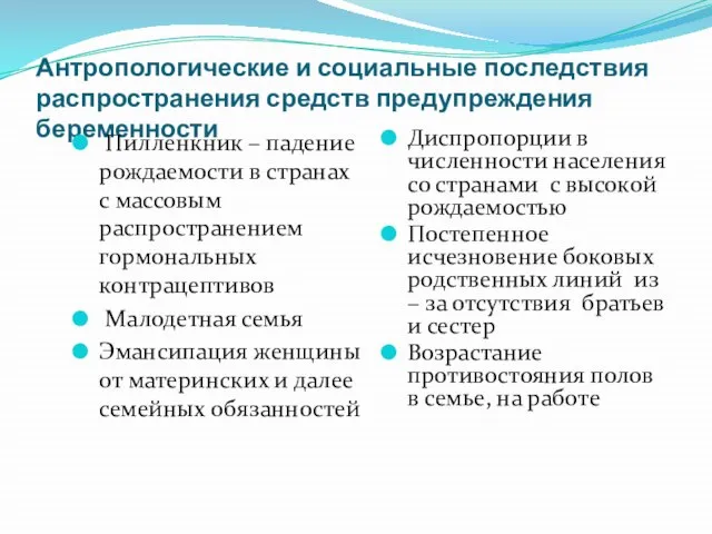 Антропологические и социальные последствия распространения средств предупреждения беременности Пилленкник – падение