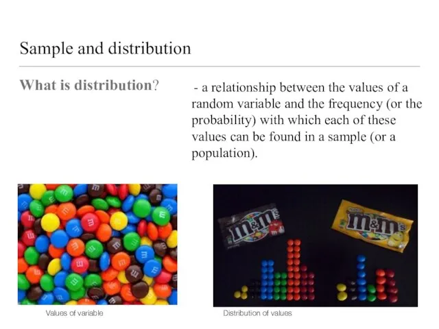 Sample and distribution What is distribution? - a relationship between the