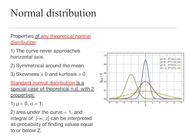 Normal distribution Properties of any theoretical normal distribution: 1) The curve