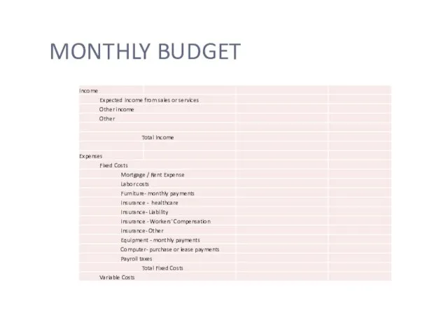 MONTHLY BUDGET