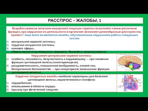 РАССПРОС – ЖАЛОБЫ, 1 Вырабатываемые железами внутренней секреции гормоны выполняют самые