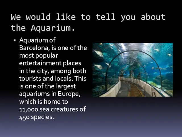 We would like to tell you about the Aquarium. Aquarium of
