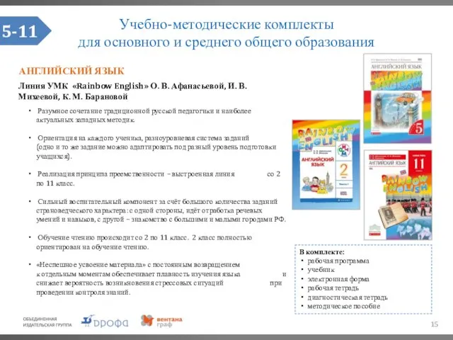 Учебно-методические комплекты для основного и среднего общего образования АНГЛИЙСКИЙ ЯЗЫК Линия