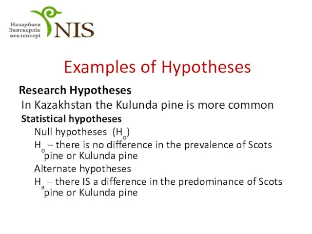 Examples of Hypotheses Research Hypotheses In Kazakhstan the Kulunda pine is