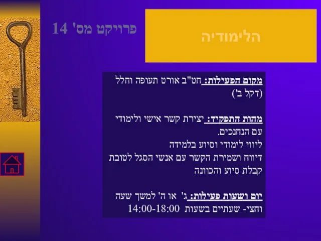 הלימודיה מקום הפעילות: חט"ב אורט תעופה וחלל (דקל ב') מהות התפקיד: