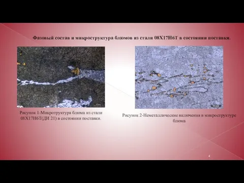 Фазовый состав и микроструктура блюмов из стали 08Х17Н6Т в состоянии поставки.