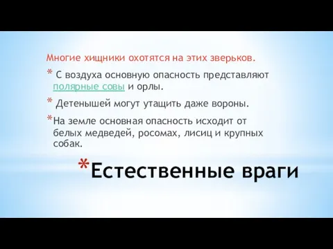 Естественные враги Многие хищники охотятся на этих зверьков. С воздуха основную