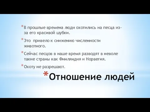 Отношение людей В прошлые времена люди охотились на песца из-за его