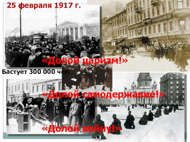 25 февраля 1917 г. Бастует 300 000 чел. «Долой царизм!» «Долой