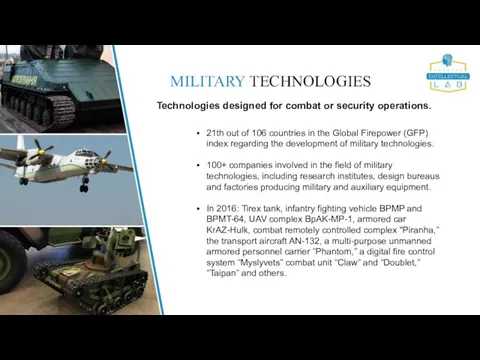 MILITARY TECHNOLOGIES Technologies designed for combat or security operations. 21th out