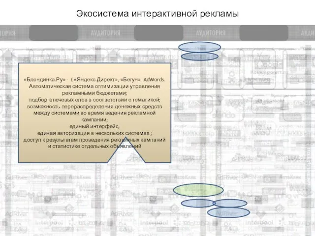 Экосистема интерактивной рекламы «Блондинка.Ру» - ( «Яндекс.Директ», «Бегун» AdWords. Автоматическая система