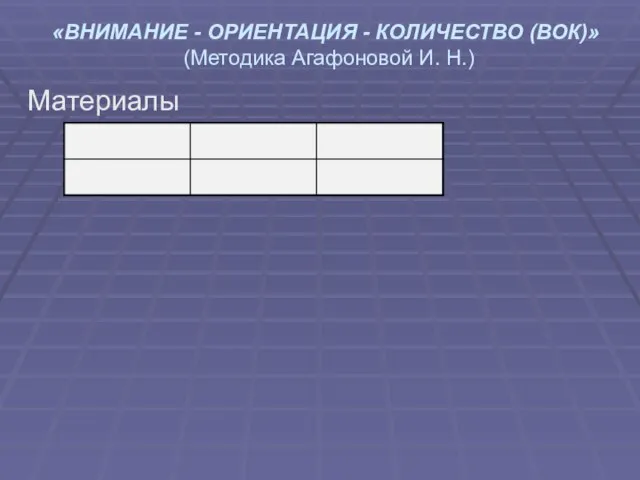 «ВНИМАНИЕ - ОРИЕНТАЦИЯ - КОЛИЧЕСТВО (ВОК)» (Методика Агафоновой И. Н.) Материалы