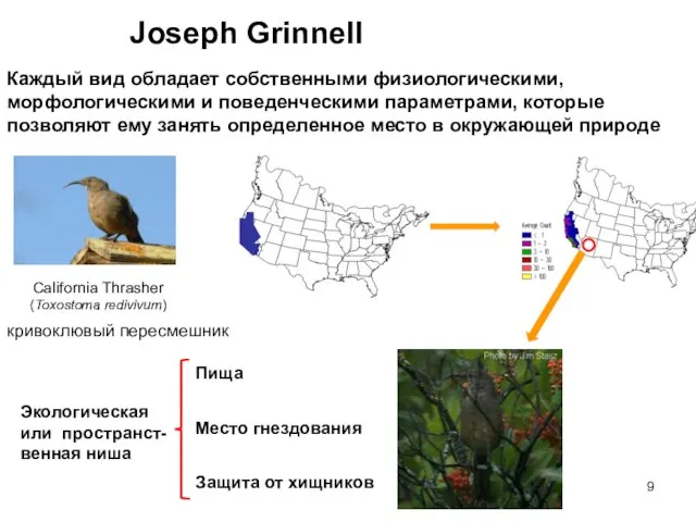 Joseph Grinnell Каждый вид обладает собственными физиологическими, морфологическими и поведенческими параметрами,