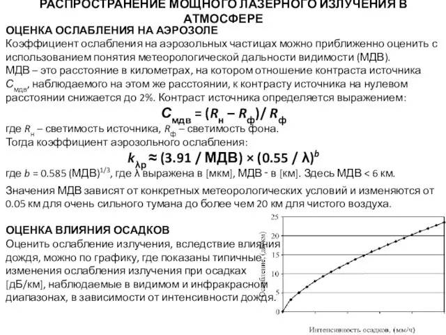 РАСПРОСТРАНЕНИЕ МОЩНОГО ЛАЗЕРНОГО ИЗЛУЧЕНИЯ В АТМОСФЕРЕ ОЦЕНКА ОСЛАБЛЕНИЯ НА АЭРОЗОЛЕ Коэффициент