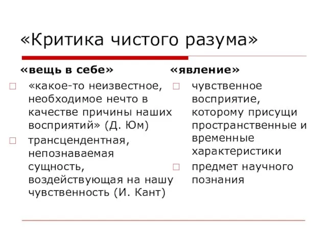 «Критика чистого разума» «вещь в себе» «какое-то неизвестное, необходимое нечто в