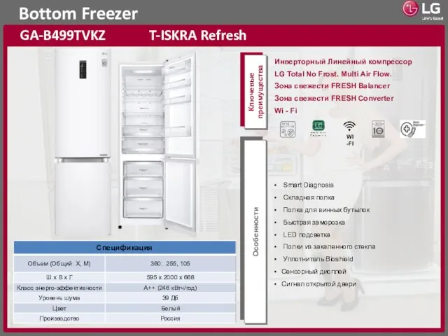 Bottom Freezer GA-B499TVKZ T-ISKRA Refresh Ключевые преимущества Особенности