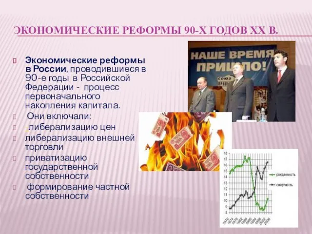 ЭКОНОМИЧЕСКИЕ РЕФОРМЫ 90-Х ГОДОВ XX В. Экономические реформы в России, проводившиеся