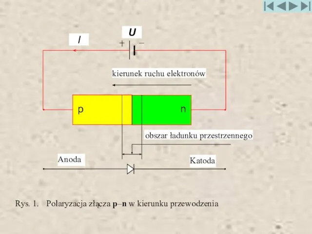 Rys. 1. Polaryzacja złącza p–n w kierunku przewodzenia