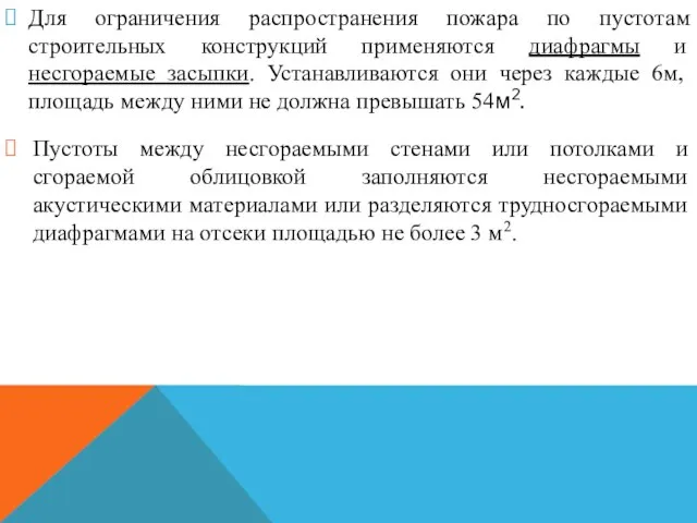 Для ограничения распространения пожара по пустотам строительных конструкций применяются диафрагмы и