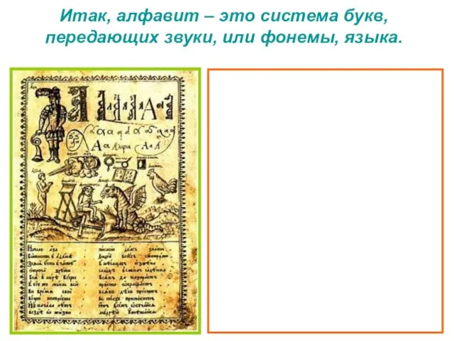 Итак, алфавит – это система букв, передающих звуки, или фонемы, языка.