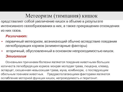 Метеоризм (тимпания) кишок представляет собой увеличение кишок в объеме в результате