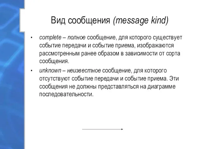 Вид сообщения (message kind) complete – полное сообщение, для которого существует