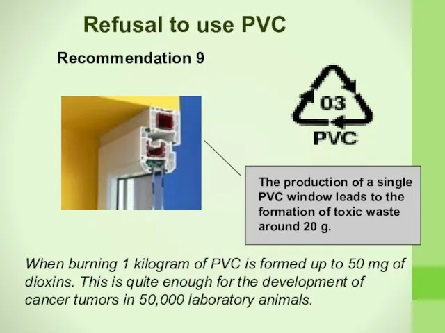 Recommendation 9 Refusal to use PVC When burning 1 kilogram of