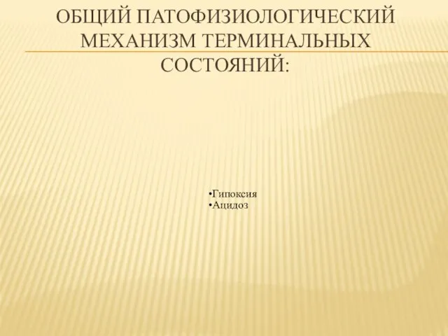 ОБЩИЙ ПАТОФИЗИОЛОГИЧЕСКИЙ МЕХАНИЗМ ТЕРМИНАЛЬНЫХ СОСТОЯНИЙ: Гипоксия Ацидоз