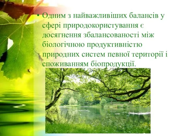 Одним з найважливіших балансів у сфері природокористування є досягнення збалансованості між