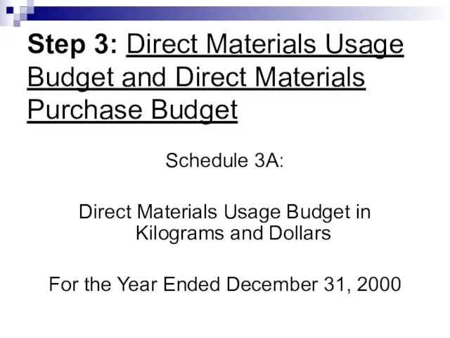 Step 3: Direct Materials Usage Budget and Direct Materials Purchase Budget