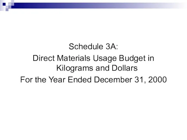 Schedule 3A: Direct Materials Usage Budget in Kilograms and Dollars For