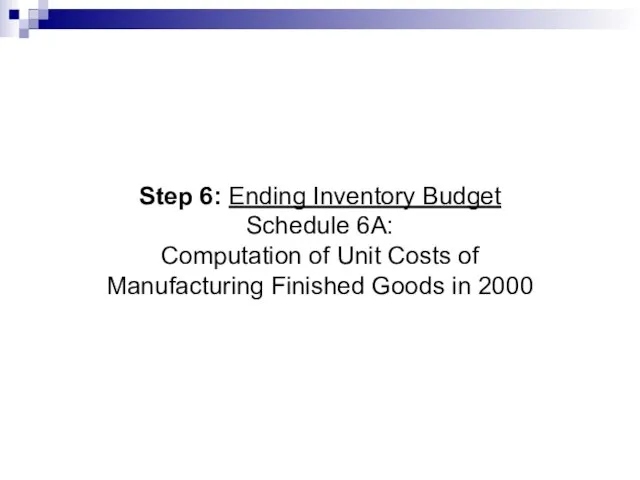 Step 6: Ending Inventory Budget Schedule 6A: Computation of Unit Costs