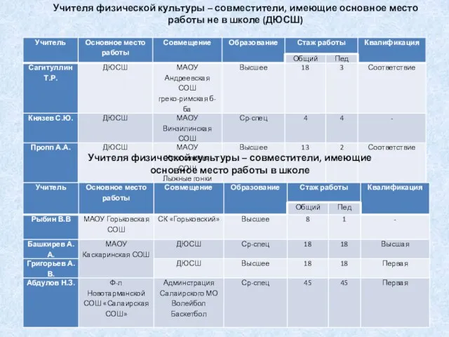 Учителя физической культуры – совместители, имеющие основное место работы не в