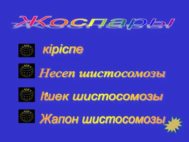 Жоспары кіріспе Несеп шистосомозы Ішек шистосомозы Жапон шистосомозы