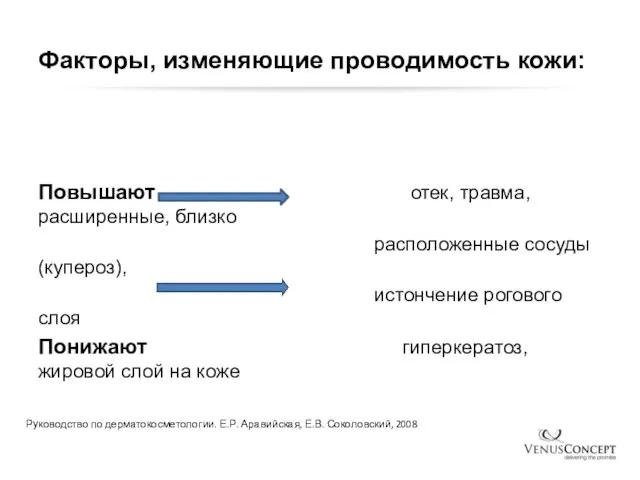 Факторы, изменяющие проводимость кожи: Повышают отек, травма, расширенные, близко расположенные сосуды