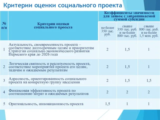 Критерии оценки социального проекта