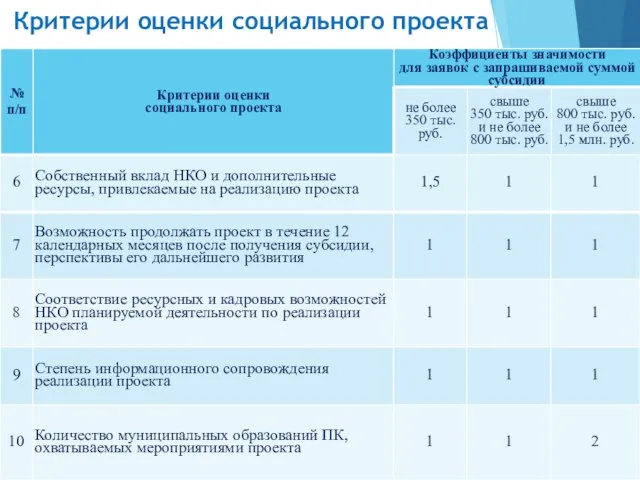 Критерии оценки социального проекта