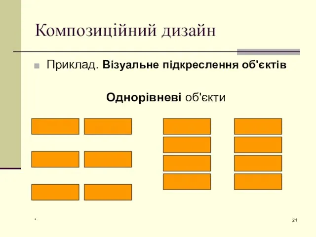 * Композиційний дизайн Приклад. Візуальне підкреслення об'єктів Однорівневі об'єкти