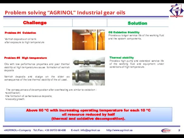 «AGRINOL» Company Tel./Fax.: +38 06153 60-600 E-mail: info@agrinol.ua http://www.agrinol.ua Problem solving “AGRINOL” Industrial gear oils