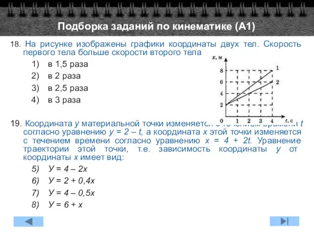 18. На рисунке изображены графики координаты двух тел. Скорость первого тела