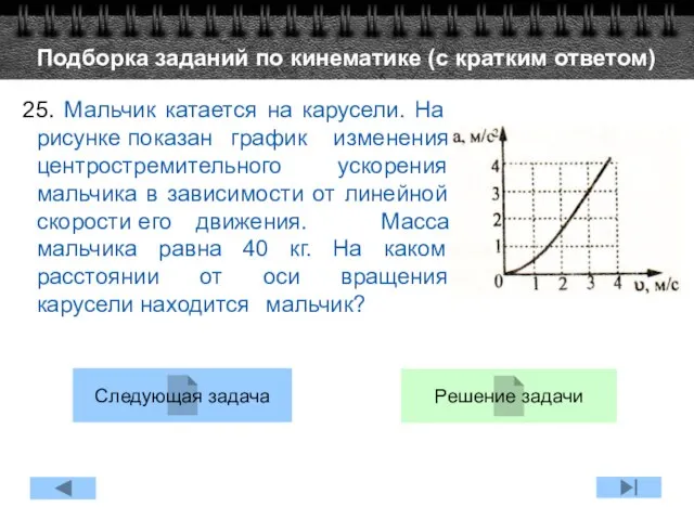 25. Мальчик катается на карусели. На рисунке показан график изменения центростремительного