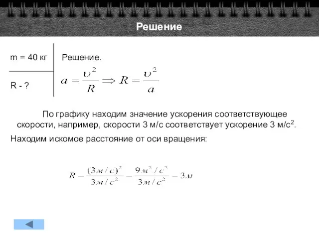 Решение m = 40 кг Решение. R - ? По графику