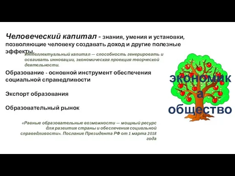 экономика общество Человеческий капитал - знания, умения и установки, позволяющие человеку