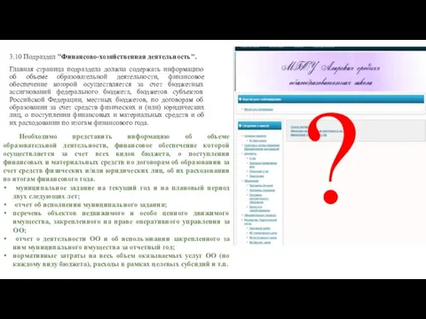 3.10 Подраздел "Финансово-хозяйственная деятельность". Главная страница подраздела должна содержать информацию об