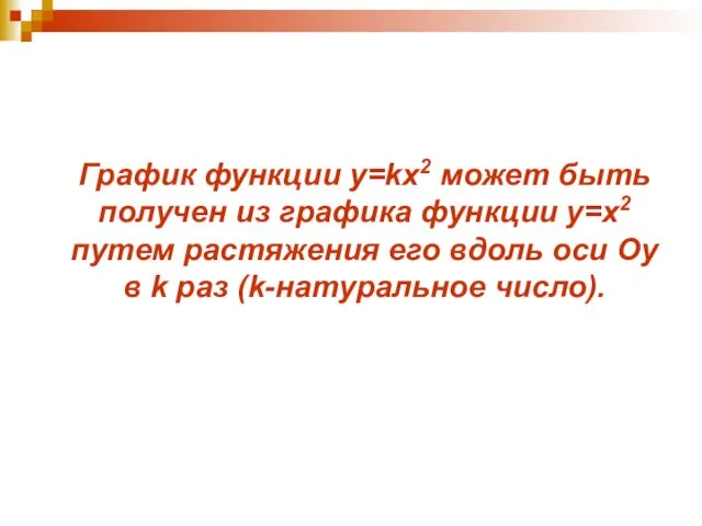 График функции у=kx2 может быть получен из графика функции у=x2 путем