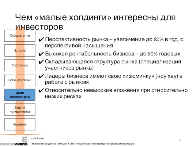 Чем «малые холдинги» интересны для инвесторов Перспективность рынка – увеличение до